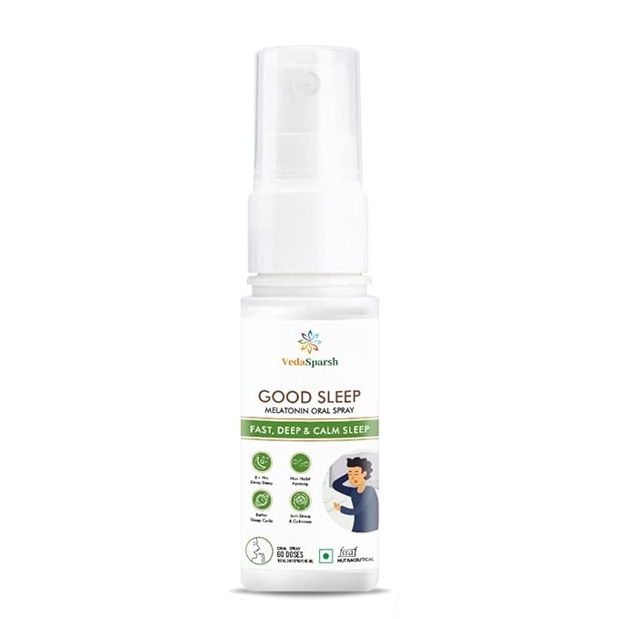 VedaSparsh Good Sleep Melatonin Oral Spray, for Fast, Deep & Calm Sleep, For Men & Women, Easy to Use, Time Saving, Faster Absorption, Mint Flavour, 240 Spray / 40 ml, 60 Doses