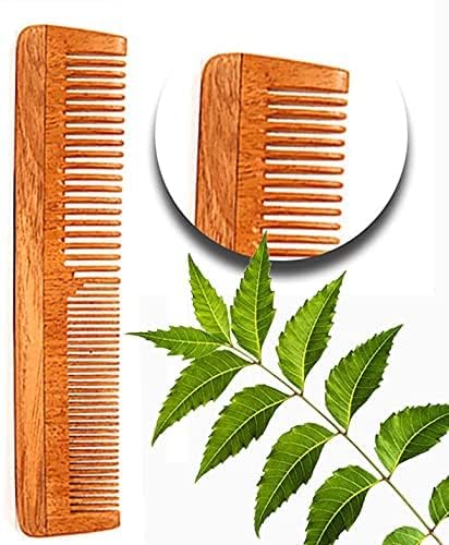 VedaSparsh Neem Combs & Bamboo Brushes Travel Kit, 1 Handle Comb, 1 Shampoo Comb, 2 Bamboo Brushes with Charcoal Bristles for Women