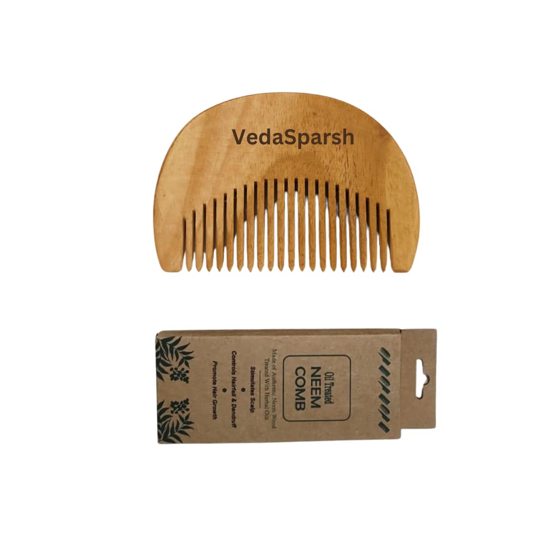 VedaSparsh Kachhi Neem Wood Beard Comb, Moustache Shaping and Styling Pocket Comb for Men. Helps Hair Blood Circulation & Growth | avoid Hair Pulling, Static Electricity, Itchy Scalp & Oil Build-Up-1