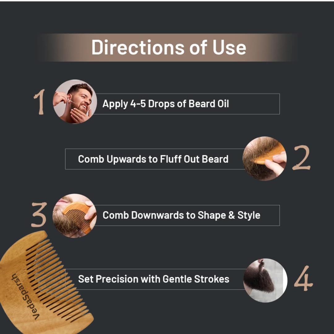VedaSparsh Kachhi Neem Wood Beard Comb, Moustache Shaping and Styling Pocket Comb for Men. Helps Hair Blood Circulation & Growth | avoid Hair Pulling, Static Electricity, Itchy Scalp & Oil Build-Up-1
