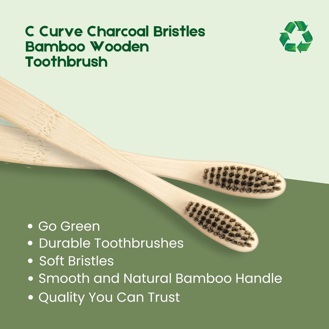 VedaSparsh Bamboo Charcoal Toothbrushes, Soft C Curve Bristles, Pack of 2, Wooden, Organic, Antibacterial, Biodegradable, BPA & Nylon Free