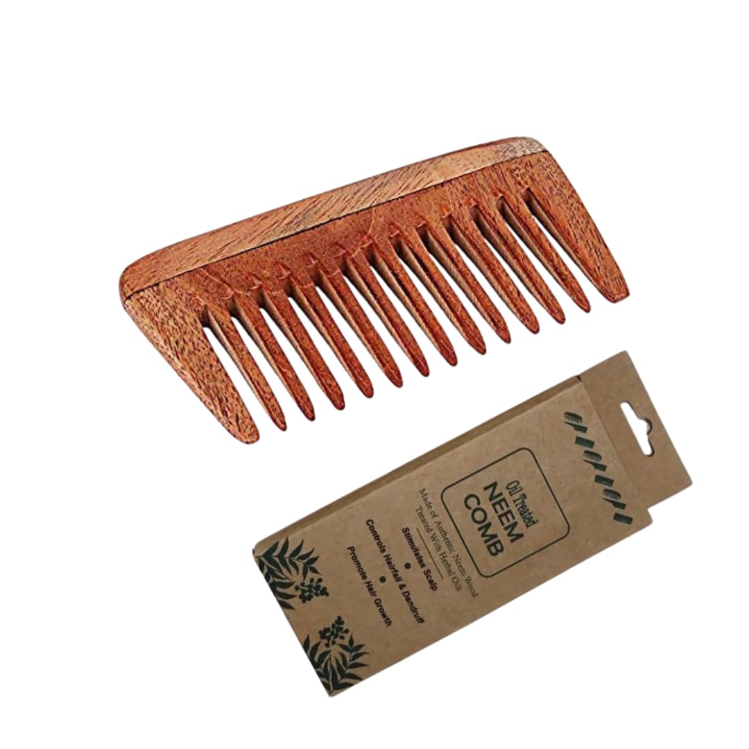 VedaSparsh-Nature's Secret Kachhi Neem Comb Treated with Neem Oil, Bhringraj & Soaked in 18 Other Hair Health Herbs- Set of 6- For both Men & Women-Dandruff & Itchiness Control, Induces Good Sleep