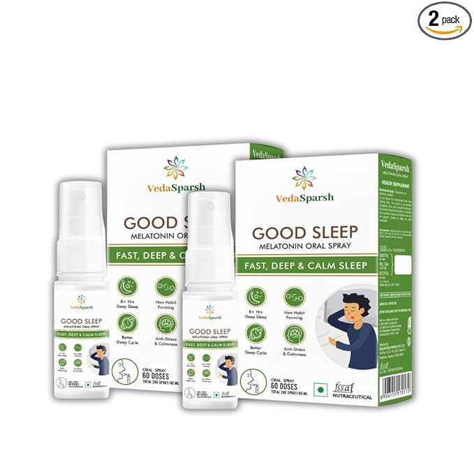 VedaSparsh Daily Multivit Multivitamin Oral Spray, 40 ml, 60 Doses Orange Flavour with Good Sleep Melatonin Oral Spray, 40 ml, 60 Doses, Mint Flavour