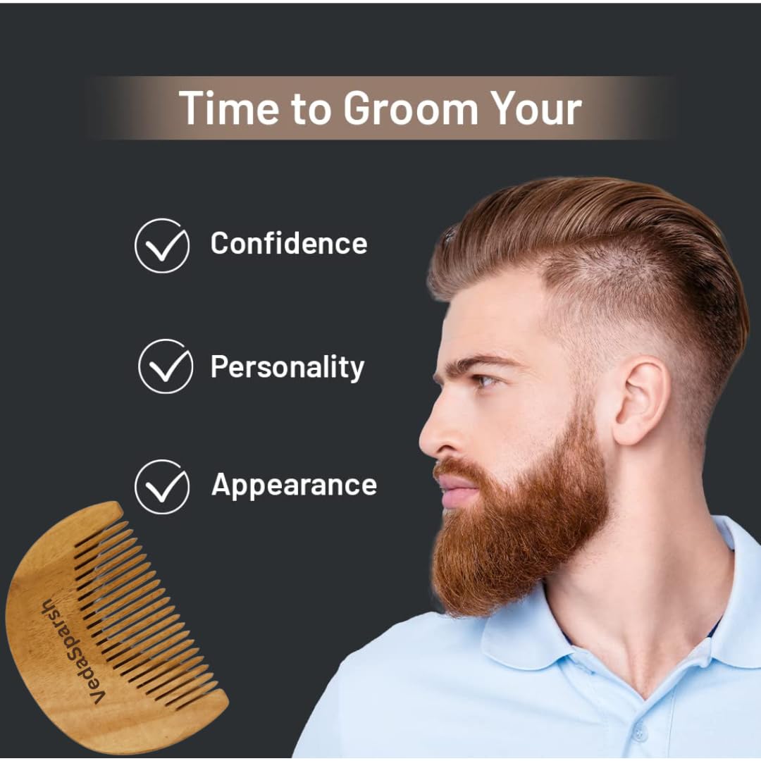 VedaSparsh Kachhi Neem Wood Beard Comb, Moustache Shaping and Styling Pocket Comb for Men. Helps Hair Blood Circulation & Growth | avoid Hair Pulling, Static Electricity, Itchy Scalp & Oil Build-Up-1