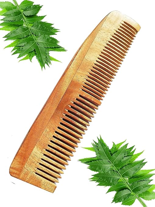 VedaSparsh-Nature's Secret Kachhi Neem Comb Treated with Neem Oil, Bhringraj & Soaked in 18 Other Hair Health Herbs- 1 Large Shampoo Comb- For both Men & Women-Dandruff & Itchiness Control, Good Sleep