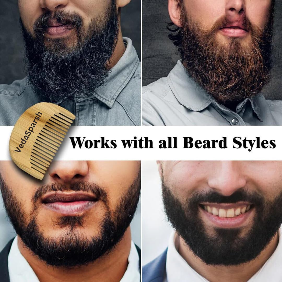 VedaSparsh Kachhi Neem Wood Beard Comb, Moustache Shaping and Styling Pocket Comb for Men. Helps Hair Blood Circulation & Growth | avoid Hair Pulling, Static Electricity, Itchy Scalp & Oil Build-Up-1