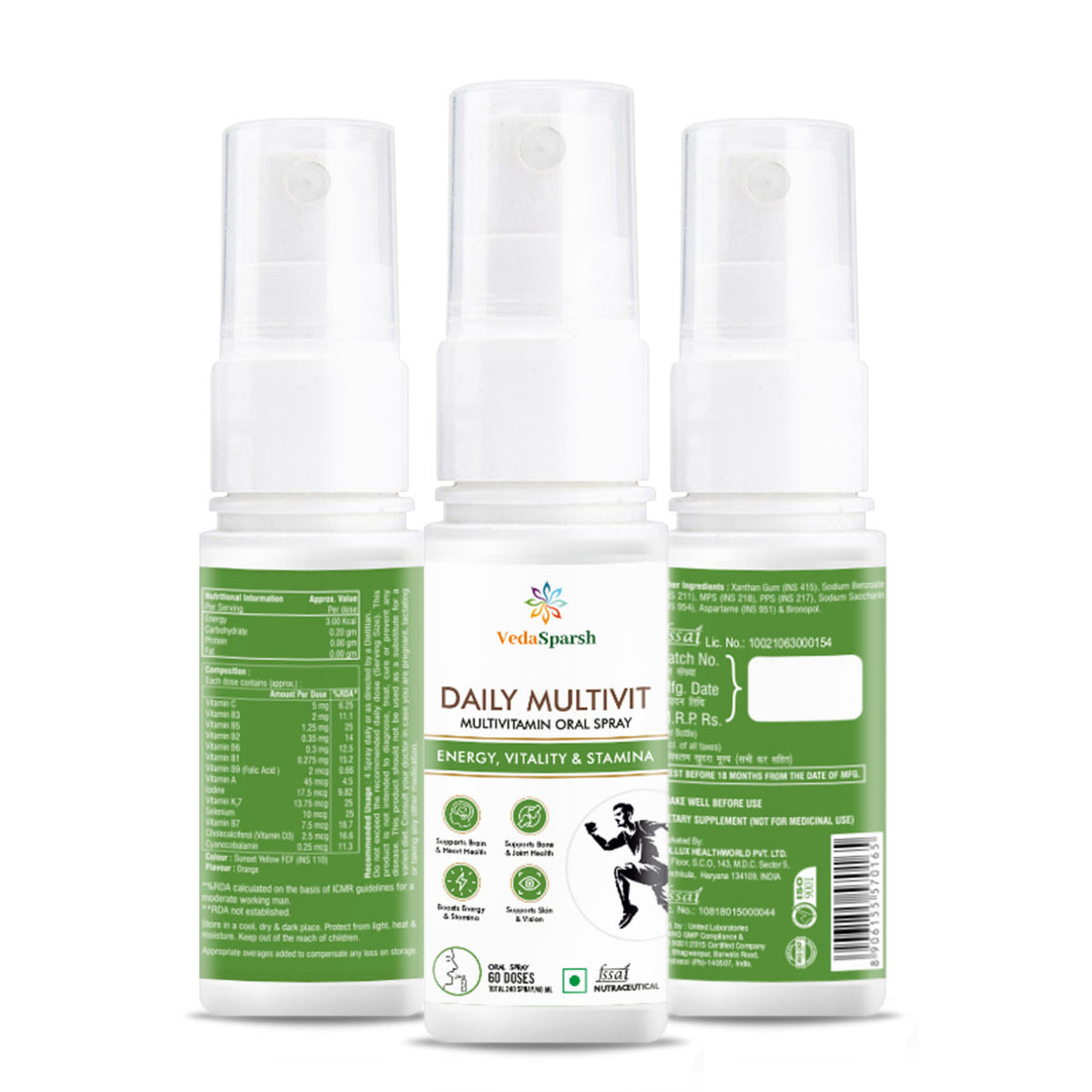 VedaSparsh Multivit Multivitamin with Good Sleep and Testosterone Booster Oral Spray- Pack of 3