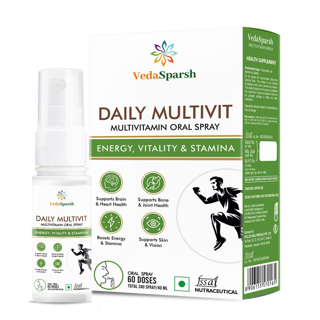 VedaSparsh Daily Multivit Multivitamin Daily Oral Spray to Boost Strength, Energy, Immunity & Stamina, Easy to Use, Time Saving, Faster Absorption, Orange Flavour- 240 Spray / 40 ml, 60 Doses