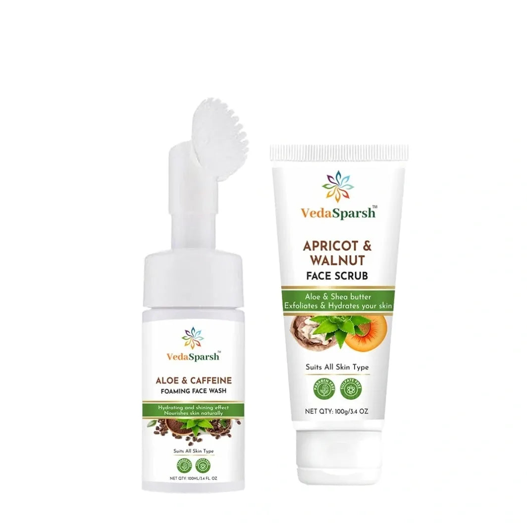 VedaSparsh Deep Cleanse Combo (Aloe & Caffeine Foaming Face Wash, Apricot & Walnut Face Scrub)