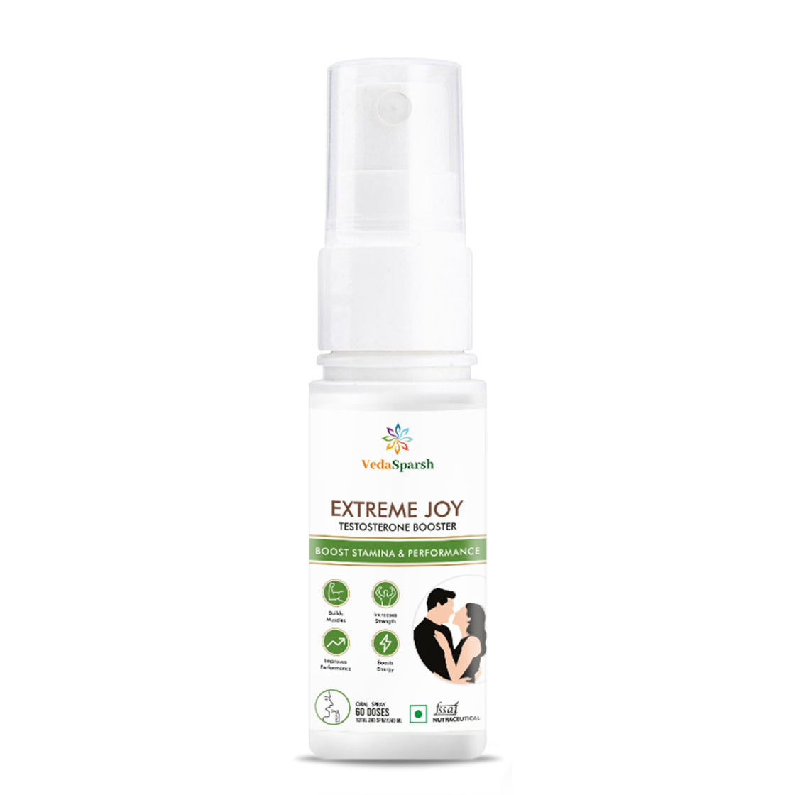 VedaSparsh Extreme Joy Testosterone Booster Oral Spray, For Men Performance, Energy, Stamina & Strength, Easy to Use, Time Saving, Faster Absorption, Mix Fruit Flavour, 240 Spray / 40 ml, 60 Doses