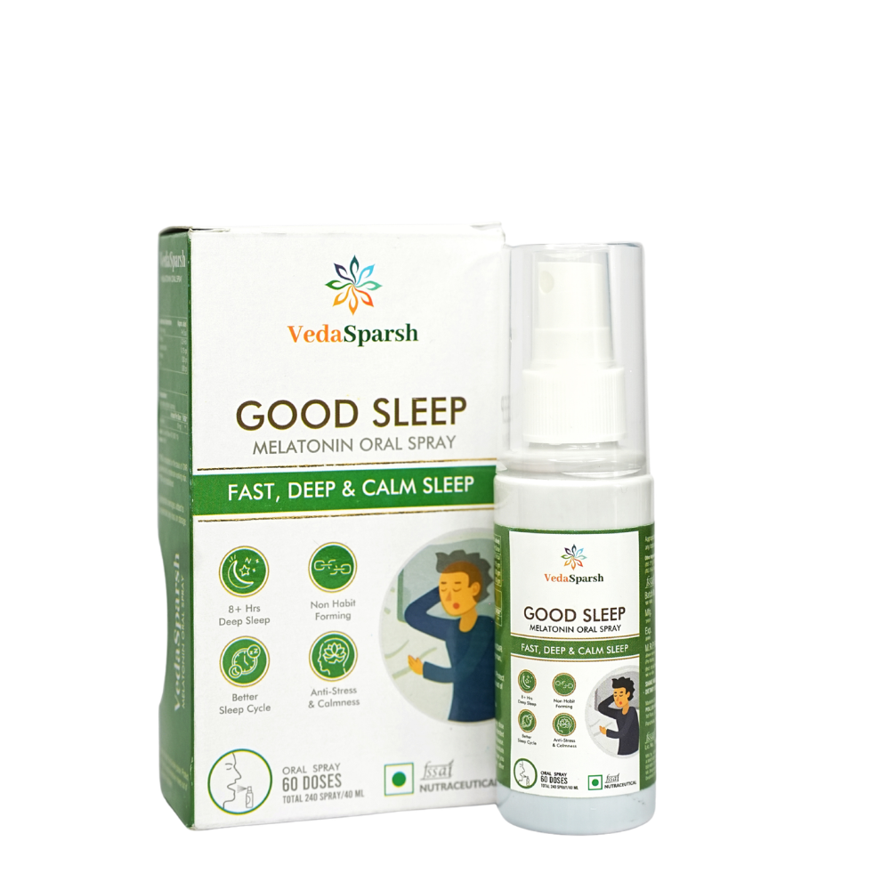 VedaSparsh Good Sleep Melatonin Oral Spray, for Fast, Deep & Calm Sleep, For Men & Women, Easy to Use, Time Saving, Faster Absorption, Mint Flavour, 240 Spray / 40 ml, 60 Doses