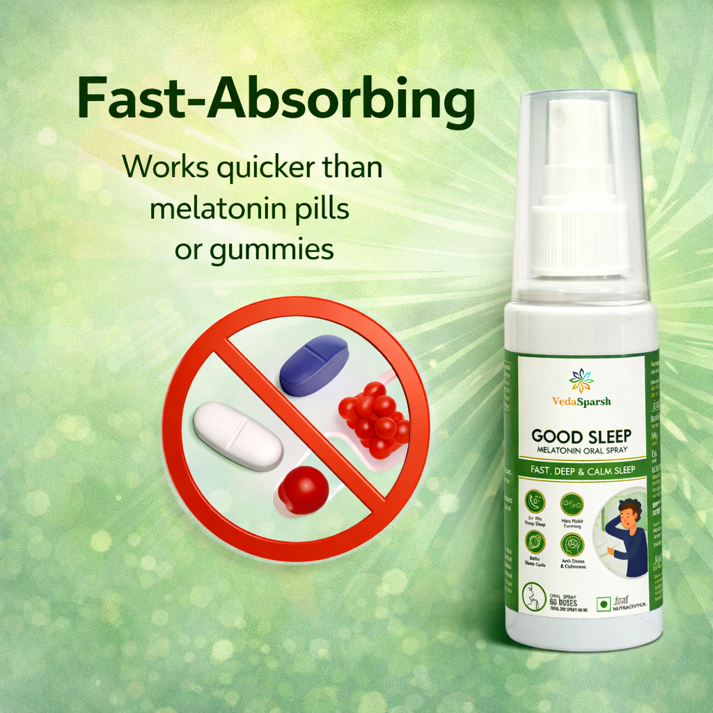VedaSparsh Good Sleep Melatonin Oral Spray, for Fast, Deep & Calm Sleep, For Men & Women, Easy to Use, Time Saving, Faster Absorption, Mint Flavour, 240 Spray / 40 ml, 60 Doses
