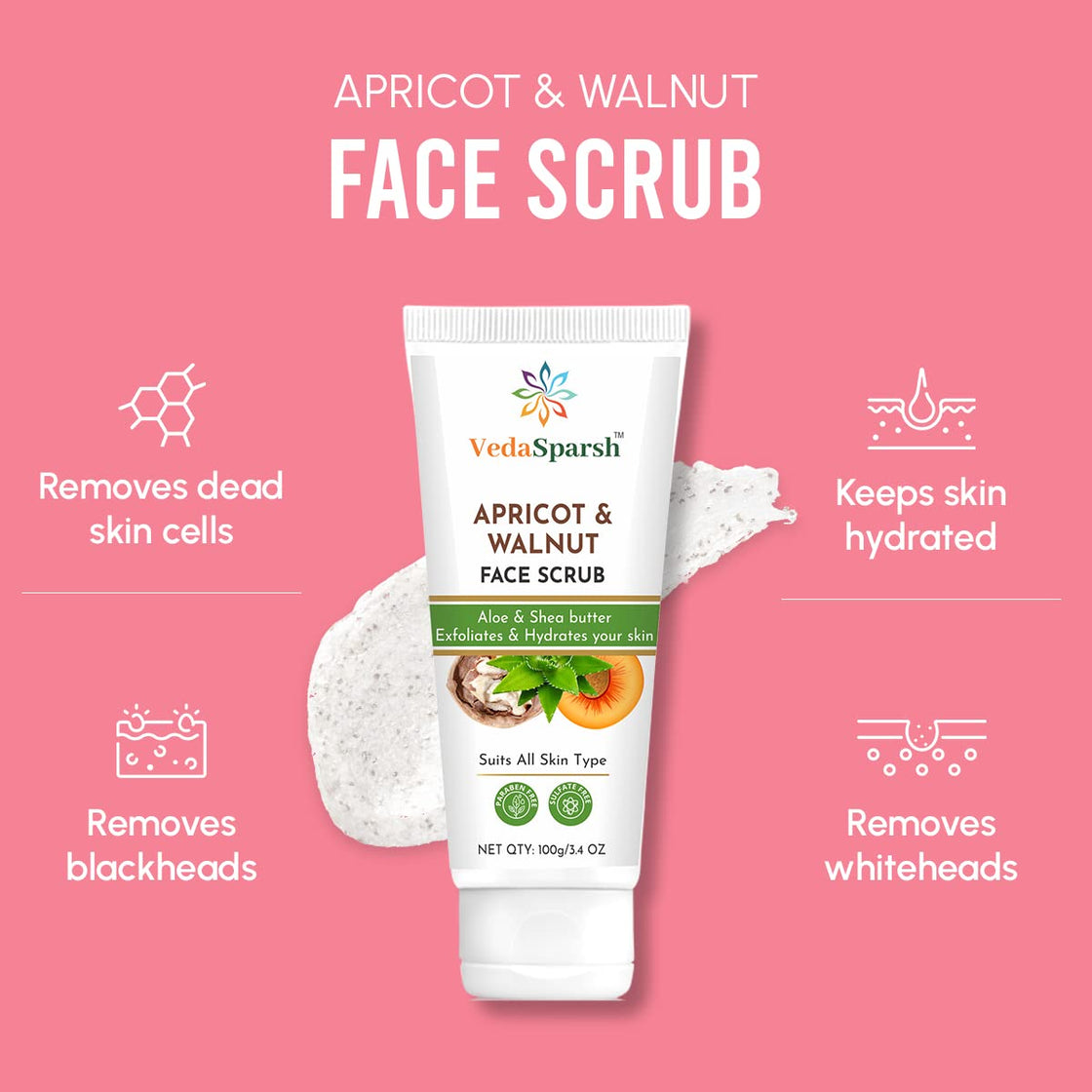 VedaSparsh Bridal Facial Kit Combo ( Aloe & Caffeine Foaming Face Wash, Vitamin C Face Mask, Apricot & Walnut Face Scrub)