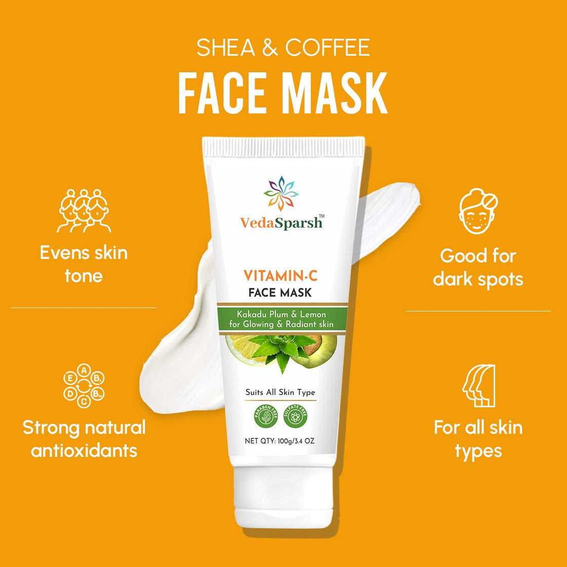VedaSparsh Bridal Facial Kit Combo ( Aloe & Caffeine Foaming Face Wash, Vitamin C Face Mask, Apricot & Walnut Face Scrub)